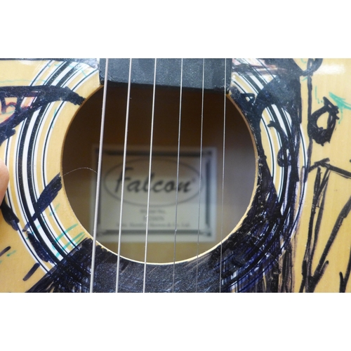 2196 - Terada acoustic guitar, Falcon acoustic guitar, El Chilo 1514 acoustic guitar (no strings) and tarta... 