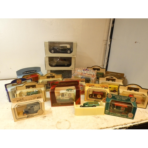 2219 - 3 Large 1.32 die-cast cars and 16 smaller die-cast cars - all boxed