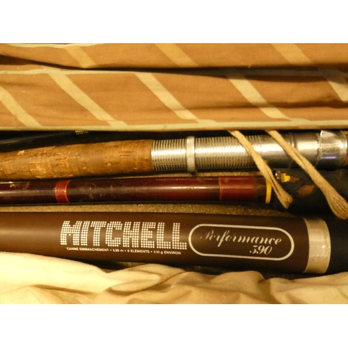 2245A - Fishing rods including Daiwa, Mitchell and cane