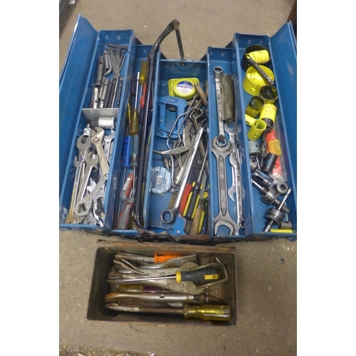 2147 - 2 Metal tool boxes of assorted tools including spanners, screwdrivers and drill bits