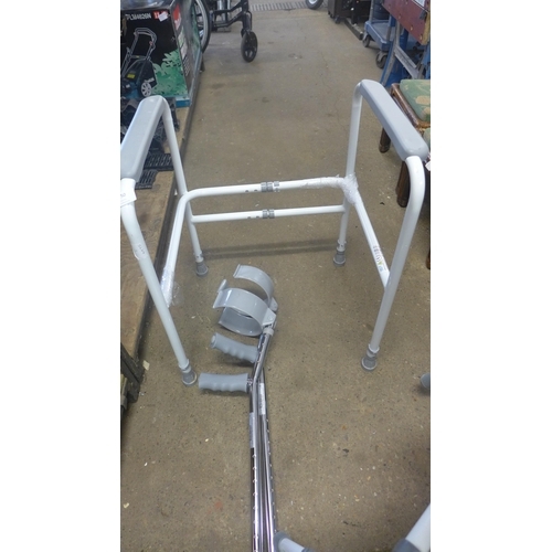 2150 - Set of Roma medical crutches, walking frame, toilet seat assistance frame and handle bar