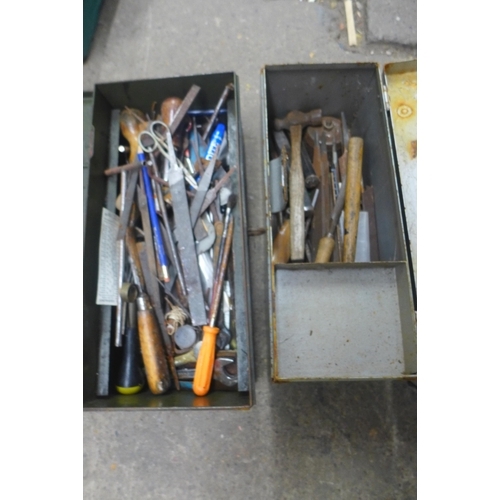 2159 - Two metal tool boxes with tools