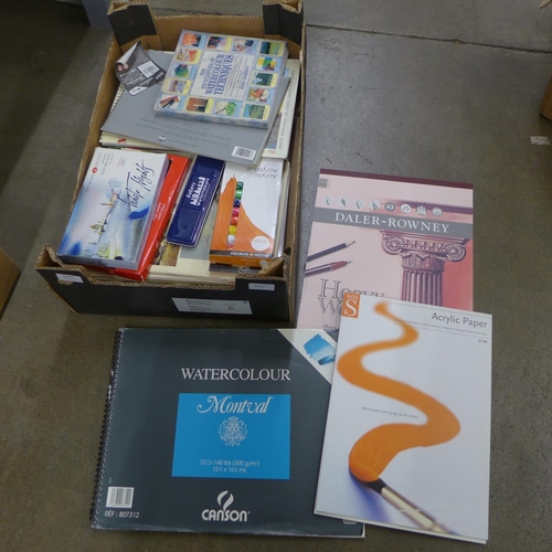 1147 - A box of art books, paints, sketch books, etc.