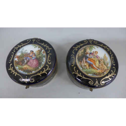 628 - Two continental porcelain circular lidded pots