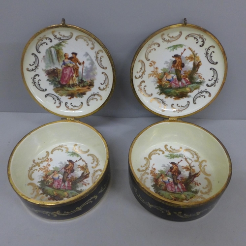 628 - Two continental porcelain circular lidded pots