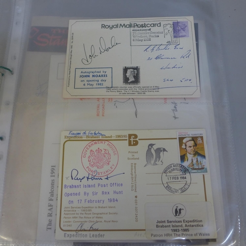 679 - Autographs; a collection of autographs including Johnny Weismuller (Tarzan), Marge Proops, John Noak... 