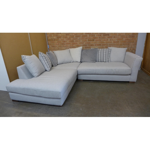 1457 - A stone grey textured weave upholstered LHF corner sofa with patterned scatter cushions  (W- 262cm D... 