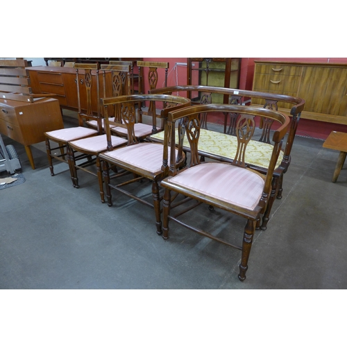 102 - An Edward VII inlaid mahogany seven piece salon suite. This lot is sold with non-transferable standa... 