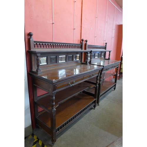 106 - A pair of Victorian Aesthetic Movement mahogany buffet sideboards, manner of Gillows of Lancaster