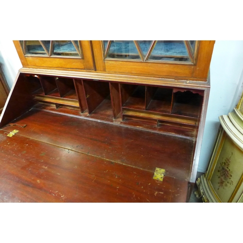 195 - A George III style inlaid mahogany bureau bookcase