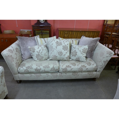 200 - A fabric upholstered Knole drop-arm settee and pair of matching armchairs