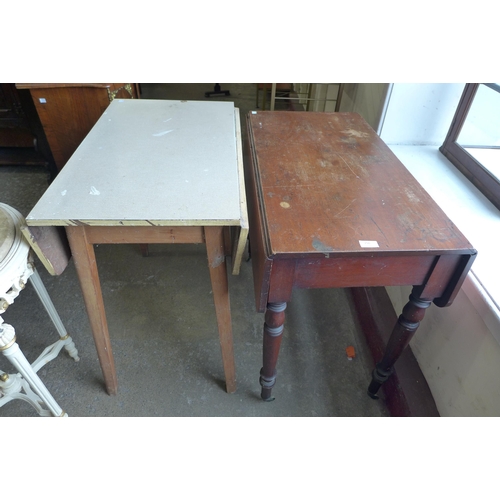 250 - A Victorian mahogany Pembroke table and a beech and Formica topped drop-leaf table