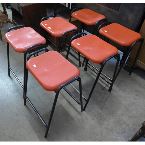 287 - A set of six black metal framed stools