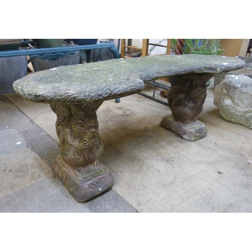 320 - A concrete squirrel based garden bench