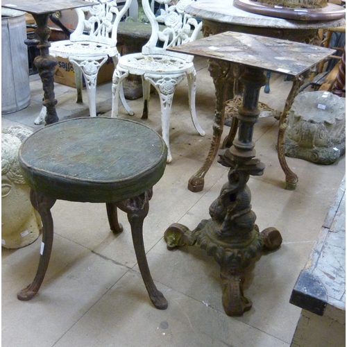 327 - A Victorian style cast iron pub table base and a cast iron stool