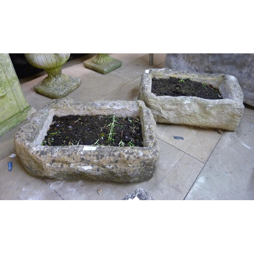 336 - A pair of stone garden troughs