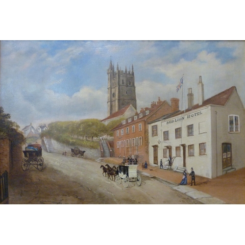 349 - English School (19th Century), view of Carisbrooke High Street, Isle of Wight, oil on canvas, framed