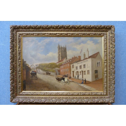 349 - English School (19th Century), view of Carisbrooke High Street, Isle of Wight, oil on canvas, framed