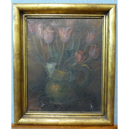 350 - French Post Impressionist School, still life of flowers in vase, oil on canvas, unsigned, framed