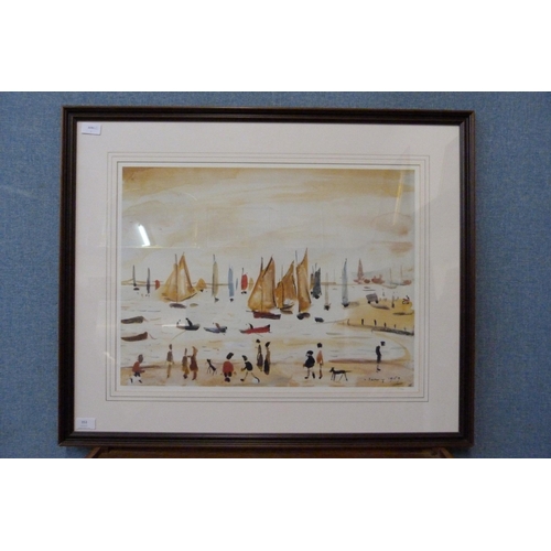 353 - A limited edition L.S. Lowry print, coastal scene, no. 295/850, framed