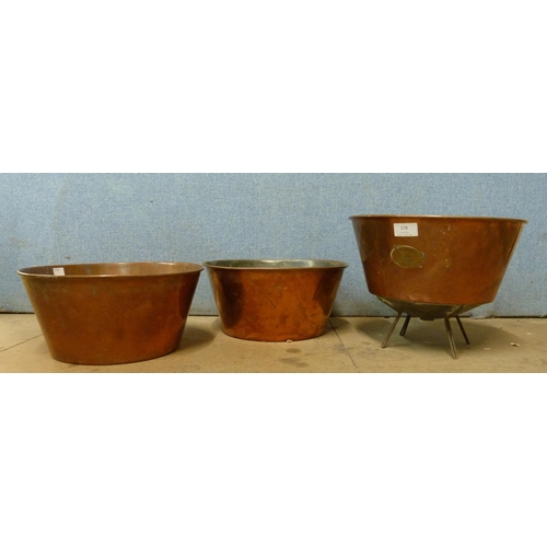 378 - A set of three copper brewery sieves