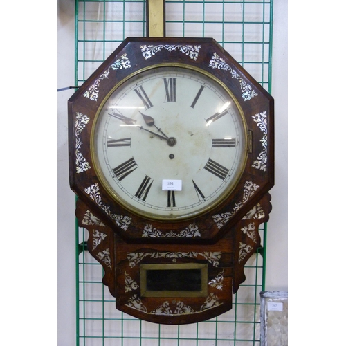 394 - An early Victorian rosewood and mother of pearl inlaid drop dial fusee wall clock