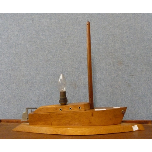 407 - A vintage oak boat shaped table lamp