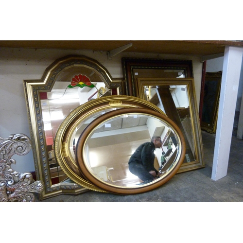 412 - Three gilt framed mirrors and two mahogany framed mirrors