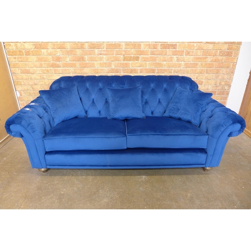 1485 - Bordeaux three Seater Navy Velvet sofa  , Original RRP - £808.33 + VAT(4163-12)(W- 120cm D- 85cm H- ... 