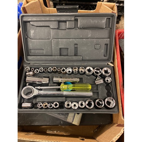 2117 - 5 Trays of assorted hand tools including hammers, drill bits, socket set, screwdriver set, bolts, et... 