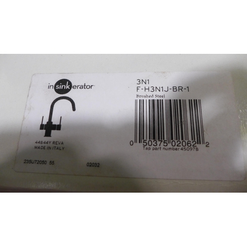 3077 - Insinkerator 3-N-1 Swan Neck Brushed Steel Hot Water Tap (Model: F-H3N1J) RRP £405 inc. VAT (389-102... 