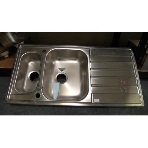 3107 - Andros 1.5 Bowl RVS Stainless Steel Sink with Drainer (500x1000) Original RRP £224.17  inc. vat  (38... 