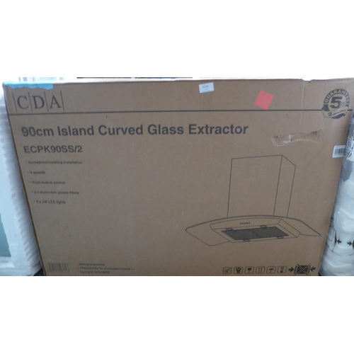 3239 - CDA 90cm Island Curved Glass Extractor (384-126)   * This lot is subject to vat