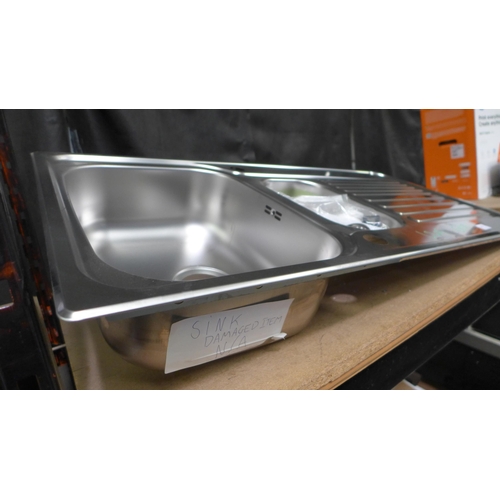 3271 - 1.5 Bowl Stainless Steel Sink with Drainer (389-205)     * This lot is subject to vat