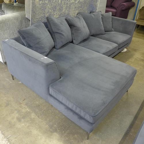 1466 - A slate velvet LHF corner sofa and footstool