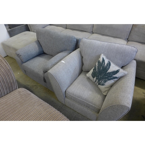 1494 - A pair of armchairs, one light grey, one dark grey upholstered