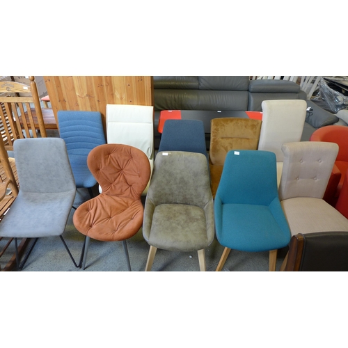 1548 - A miscellaneous lot of ten upholstered side chairs including velvet, fabric, leather, etc.