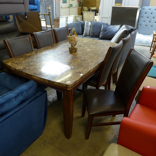 1552 - A marble top dining table with a set of six dining chairs