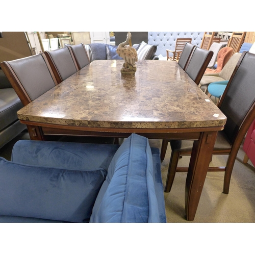 1552 - A marble top dining table with a set of six dining chairs