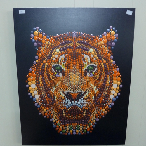 1366 - A hand painted Ben Meine pixel dot tiger canvas, 2D105 * this lot is subject to VAT