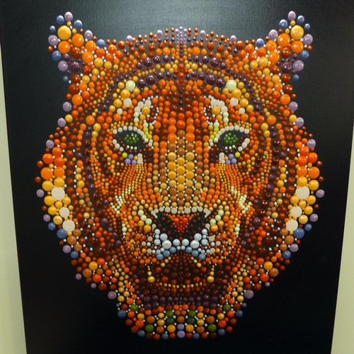 1366 - A hand painted Ben Meine pixel dot tiger canvas, 2D105 * this lot is subject to VAT