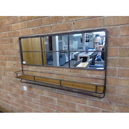 1451 - An Industrial metal wall mirror with shelf H55cm x W94cm (RFB3330)