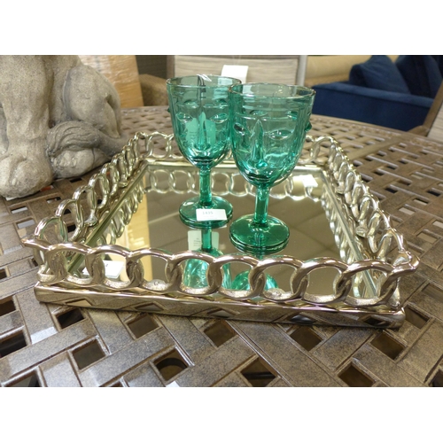 1434 - A square chain linked chrome and mirrored cocktail tray, 35cms (GW207717)   #