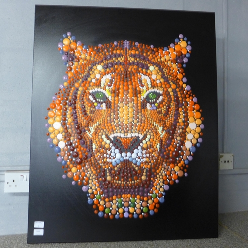 1446 - A hand painted Ben Meine pixel dot tiger canvas, 2D105 * this lot is subject to VAT