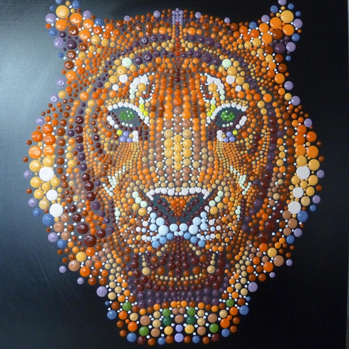 1446 - A hand painted Ben Meine pixel dot tiger canvas, 2D105 * this lot is subject to VAT