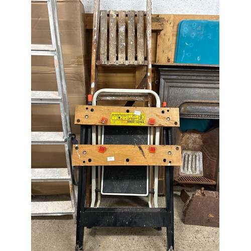 2154 - Black & Decker Workmate, 5-rung wooden stepladder and metal two step ladder