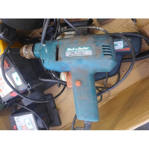 2148 - Bosch jigsaw DST-30, Black and Decker drill D140, Bosch jigsaw GST 85 PBE and two power units