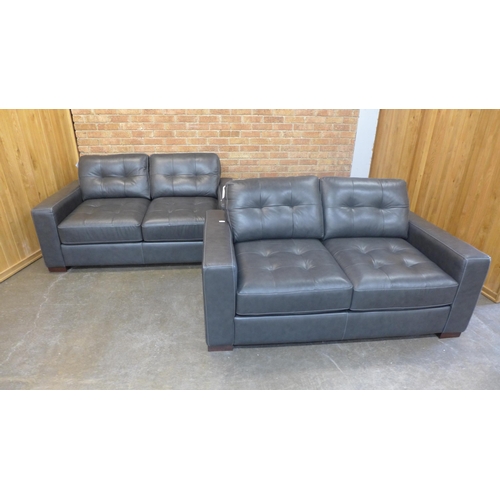 1369 - A pair of Montana slate leather pinched back large two seater sofas (H=90cm x W=170cm x D=100cm)