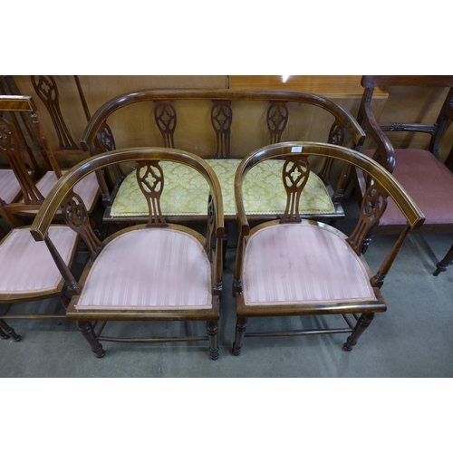 132 - An Edward VII inlaid mahogany seven piece salon suite. This lot is sold with non-transferable standa... 