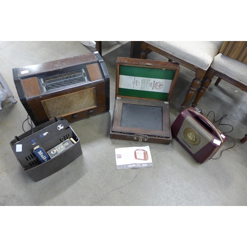 254 - A vintage valve radio, another radio and a cased duplicator